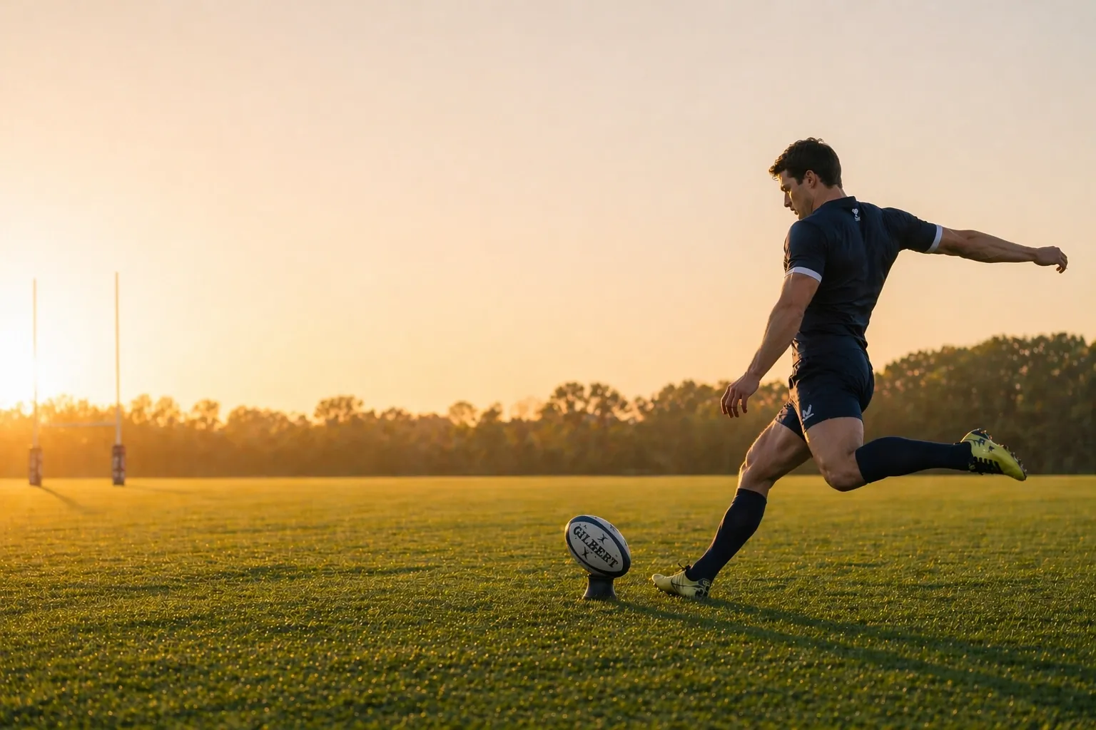 Rugby player training at sunset, analyzed by the ATHLAITE AI sports coach app